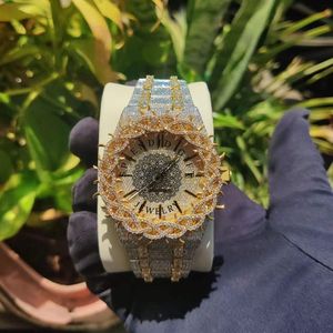 <b>Men's</b> Luxury Diamond <b>Digital</b> <b>Watch</b> Silver Moissanite Case Hidden Clasp 15mm Band ETA Quartz Movement Sapphire Crystal 10m Water - Product Image 6