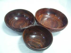 Ensemble de bols de service légers en bois sculpté, design bohème, écologiques et faits à la main, pour les collations, les fruits secs, les salades - Cuisine à domicile - Product Image 4