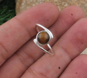 925 Sterling <b>Silver</b> Bezel Setting Tiger Eye Cut Gemstone Handmade Classic <b>Boho</b> Dainty Solitaire Wedding <b>Ring</b> Certified Jaipur - Product Image 1