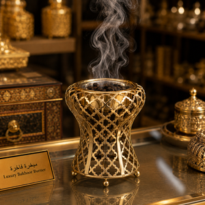 Brûleur d'encens arabe moderne en métal Mabkhara, support de parfum Oud de qualité supérieure, décoration islamique pour la maison, fournisseur en gros - Product Image 3