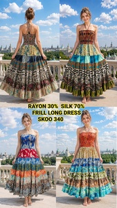 NEW 2026 Bohemian Patchwork Strapless <b>Maxi</b> Dress Rayon Silk Vintage Ruffle A-Line High Elastic Summer Dress - Product Image 2