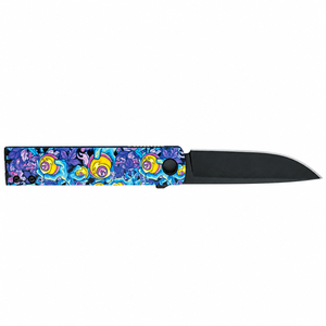 Couteaux à lame fixe noirs avec manche à motif floral bleu, violet et jaune et lame droite pointue pour le camping en plein air et les usages multiples - Product Image 5
