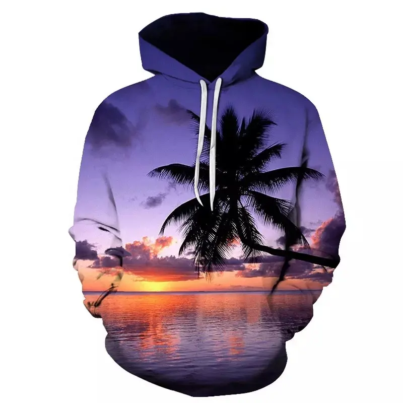 Beautiful sublimation printing Beach Scenery Hoodies Casual Fashion Sweatshirt Pullovers