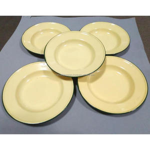 <b>Decorative</b> Metal <b>Plates</b> & Dishes Enamel Coated Food Contact Safe Durable Customizable Designs Enamel <b>Plates</b> For Restaurants - Product Image 3
