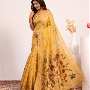 Sari Paithani traditionnel de créateur, dernière collection, en pur viscose et coton doux, avec magnifique tissage Zari, richement orné sur le pallu et la bordure – Fournisseur - Product Image 1