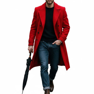 Manteau long en laine léger pour homme avec bordure en fourrure, personnalisable, décontracté, respirant, pour un usage quotidien - Product Image 1