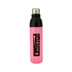 Bouteille d'eau réutilisable rose en plastique avec bouchon torsadé argenté et col noir, contenant liquide portable et élégant pour la salle de sport, l'école et les voyages - Product Image 2