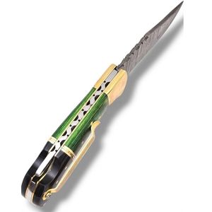 Cuchillos Plegables Tradicionales Hechos a Mano con Hoja de Acero con Patrón de Damasco, Mango Decorativo de Madera y Funda de Cuero para Caza y Camping - Product Image 2