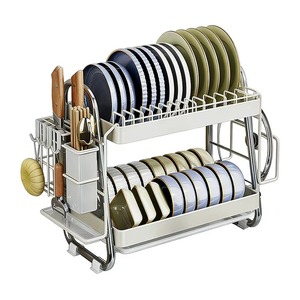 En oferta: Organizador de cocina, escurreplatos metálico con portacubiertos integrado, estructura metálica resistente y base estable. - Product Image 1