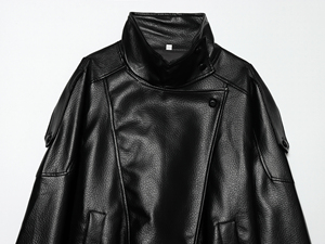 Chaqueta de cuero para mujer con botones frontales, estilo casual, corta, de manga larga, con bolsillo en el pecho y doble banda en la parte delantera. - Product Image 3