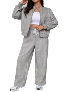 Plus Size Summer Women's Casual Short Solid 100% Cotton Two-Piece Fleece Suit Top - Product Image 4