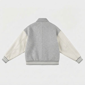 Unisex Gray Quilted Varsity <b>Jacket</b> Polyester/Cotton Blend Mandarin Collar Regular Fit Winter Streetwear Style Button Front Solid - Product Image 2