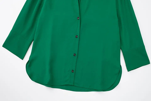 <b>Green</b> Satin Summer Soft Women's Long Sleeve Button-Up Pajama Shirt Lounge Top Sleepwear - Product Image 3