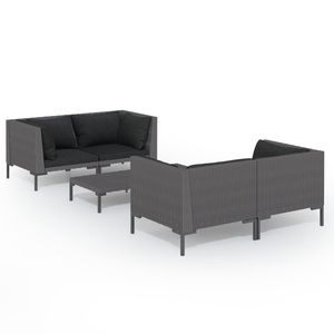 Ensemble de salon de patio 5 pièces en poly rotin gris foncé avec coussins pour le jardin - Product Image 2