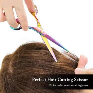 Ciseaux de coiffure professionnels 6,5 pouces en acier inoxydable, manche long, pour droitiers, lame affûtée, finition arc-en-ciel - Product Image 6