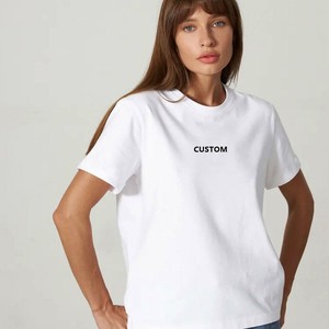 T-shirt pour femme en jersey 100% coton, blanc, col rond, avec impression de logo, coupe classique, style décontracté, manches courtes, toutes saisons, OEM - Product Image 2