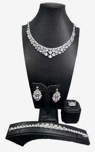 Luxury Zircon Jewelry Set <b>Necklace</b> Earrings <b>Ring</b> Bracelet Rhodium Plated Brass <b>Wedding</b> Party Gift - Product Image 2
