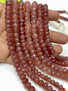 Petites perles de pierres précieuses, quartz rose fraise naturel AAA, perles facettées rondes, 8 mm, brin de 8 pouces - Product Image 2