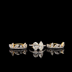 Élégant ensemble de bagues de mariée empilables en diamants de laboratoire, avec bague centrale ovale et poire, et bagues d'appoint marquise, certifié IGI, Or/Argent - Product Image 1