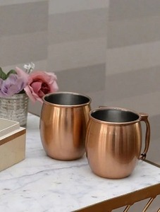 Mug à eau en cuivre martelé de luxe, mugs en cuivre de qualité alimentaire durables avec poignée, design moderne à double paroi pour usage domestique - Product Image 3