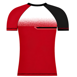 เสื้อกีฬาแขนสั้นคอวีสีแดงดำแบบกำหนดเอง ระบายอากาศได้ดี เหมาะสำหรับการฝึกซ้อม ชุดทีม ชุดแข่งขัน - Product Image 2