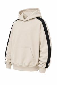 Sweat à capuche oversize beige pour homme en molleton de coton, coupe décontractée, style streetwear, idéal pour l'automne, LOQ MOQ - Product Image 3