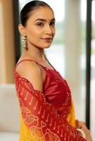 Sarees Tradicionales KV para Bodas y Fiestas, de Rayón Estampado Bandhani Georgette, Sin Arrugas, Reversibles y de Secado Rápido