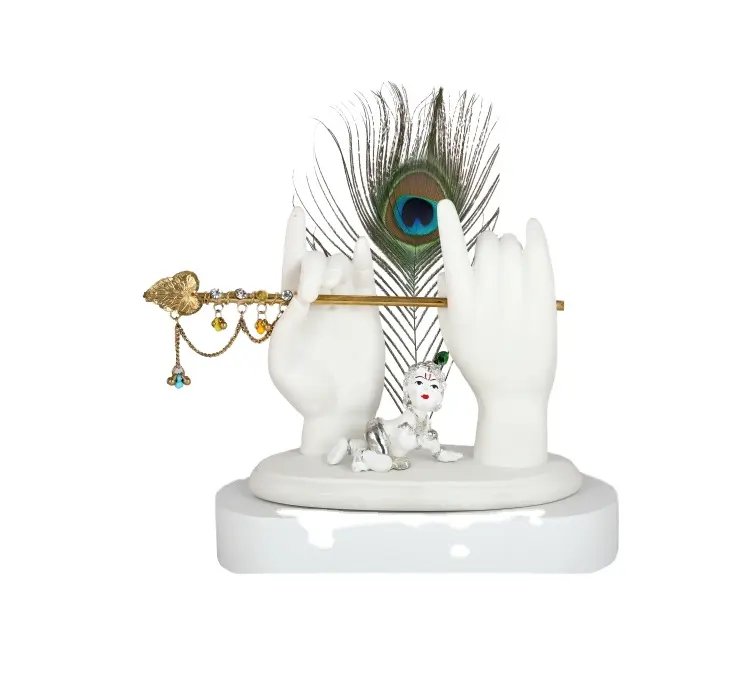 Statue of Krishna Hands with Flute and Peacock Feather divine gifts Religious gifts