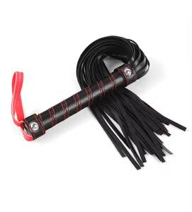 Black Rubber Whip With Red Cord And Textured Grip For <b>Equestrian</b> Training - Product Image 4