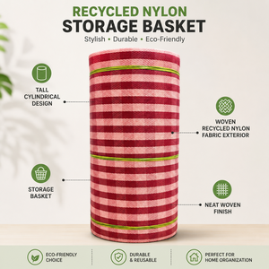 Recycled Nylon <b>Fabric</b> Woven Laundry Basket Tall Cylindrical Clothes Hamper Storage Basket for Home Organization - Product Image 6