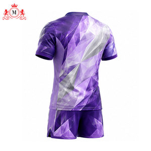 ชุดเสื้อฟุตบอลสีม่วงแบบซับลิเมชั่นสำหรับผู้ชาย พร้อมกางเกงขาสั้น ผ้าโพลีเอสเตอร์ระบายอากาศ ชุดยูนิฟอร์มฟุตบอลสำหรับผู้ใหญ่ - Product Image 5
