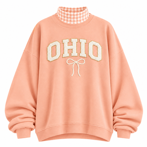 Oversized Women's Mock Neck Sweatshirt <b>Checkered</b> Neck And Cuffs New York Printed <b>Top</b> Autumn Streetwear Wear - Product Image 6