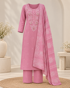 Premium <b>Women</b> Three Piece Ethnic Suit Pink Embroidered <b>Kurta</b> Trouser Dupatta Festive Party Wear Manufacturer Exporter - Product Image 2