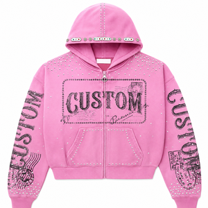 Factory <b>Direct</b> Customized Pullover Hoodie 100% Cotton Fleece Embroidered <b>Beaded</b> Winter Low MOQ Supplier - Product Image 3