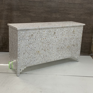 Mesas de consola geométricas, mesa de consola con Incrustaciones de nácar hecha a mano, mesa de centro de nácar de lujo, aparador de 3 puertas - Product Image 6