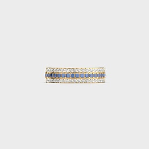 เครื่องประดับสั่งทำพิเศษ ทองคำแท้ 18K สีเหลืองทอง ประดับด้วยไพลินสีน้ำเงินธรรมชาติ เพชรแล็บ ทรงสามแถว แบบ Eternity สำหรับงานแต่งงาน ครบรอบแต่งงาน สามารถสวมซ้อนกันได้ - Product Image 1