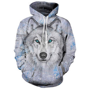 Sweat-shirt à capuche pour homme avec imprimé loup, sublimation, polyester, hiver, décontracté - Product Image 2