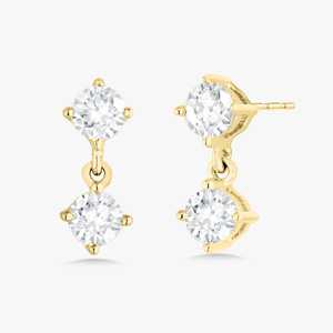 Solitaire Dangle Earrings 8mm <b>Drop</b> Post Push <b>Back</b> 14K Solid Gold Round Lab Grown Diamond Minimalist Modern Jewelry Factory Price - Product Image 5