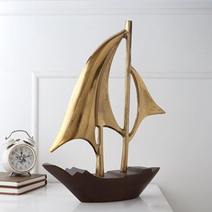 Wooden Base Sail Boat Sculpture Nautical Theme <b>Table</b> <b>Decor</b> Perfect for Living Room Office and Study Room Styling From India - Product Image 2
