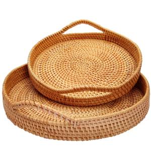 Bandeja Rectangular de Mimbre Tejido a Mano con Asas, Bandeja Decorativa con Incrustaciones de Caña para Mesa de Centro, Hotel - Product Image 3