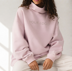 Sudadera Oversize de Cuello Alto para Mujer con Estampado de Letras Personalizado, Rosa, 100% Algodón Tejido, Corte Regular, Ropa Casual de Otoño - Product Image 1