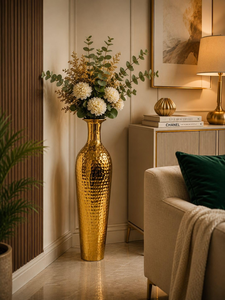 Handcrafted Hammered Metal Floor <b>Vase</b> <b>Tall</b> Decorative Floral Display Vessel for Elegant Living Room Entryway and Interior decor - Product Image 1