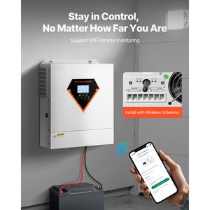 Inverter Solare Ibrido 3000W Tutto-in-Uno, Convertitore di Potenza a Onda Sinusoidale Pura 24V DC 110/120V AC 100A MPPT, Potenza di Uscita 6KW 12KW - Product Image 3