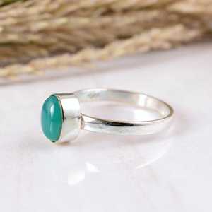 Handmade 925 Sterling <b>Silver</b> Green Onyx Oval Shape Bezel Set <b>Boho</b> & Hippie Dainty Wedding Party <b>Ring</b> - Product Image 3