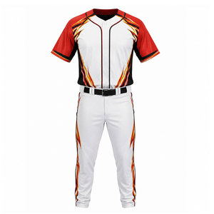 Ensemble uniforme de baseball blanc pour hommes avec motif flamme rouge, impression par sublimation, polyester respirant pour adultes - Product Image 1