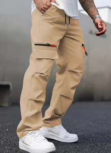 กางเกงคาร์โก้สีกากีสำหรับผู้ชาย Hardihood International เอวยางยืด ปิดด้วยเชือกผูก มีกระเป๋าหลายช่อง สวมใส่สบาย ระบายอากาศได้ดี - Product Image 3