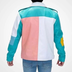 เสื้อแจ็คเก็ตมอเตอร์ไซค์ผู้ชายหลากสีพาสเทล ทำจากหนังแท้ - Product Image 2