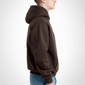Sweat-shirts à capuche marron zippés pour hommes, 100 % coton molletonné épais, coupe oversize, épaules tombantes, logo personnalisé, directement de l'usine - Product Image 3