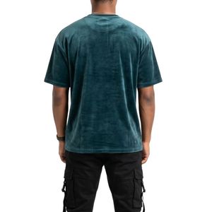 เสื้อยืดกำมะหยี่สีเขียวทะเล เสื้อแขนสั้นทรงเข้ารูปสำหรับผู้ชาย แฟชั่นฤดูหนาวพรีเมียม คอกลมสีพื้น สตรีทแวร์ - Product Image 2