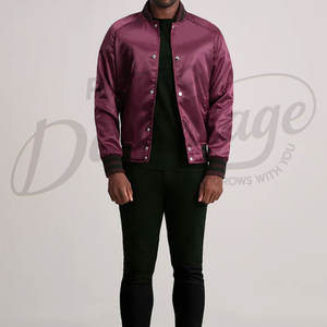 Chaqueta Varsity de Satén Color Granate para Hombre, Estilo Clásico de Béisbol, Chaqueta Bomber Casual con Botones a Presión, Estilo Letterman con Ribete Acanalado - Product Image 3